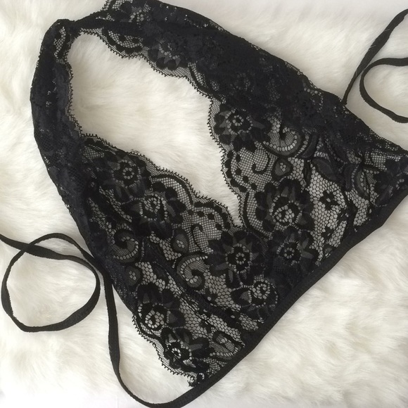 The Curious Culture Other - NEW Black thin Lace Bralette gorgeous halter top
